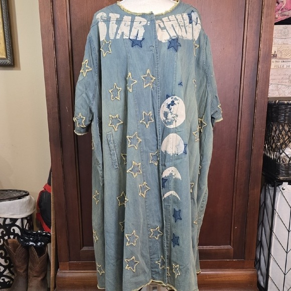 Magnolia Pearl Denim Star Child Rainbow Maxi Kimono Duster Jacket - Picture 5 of 12